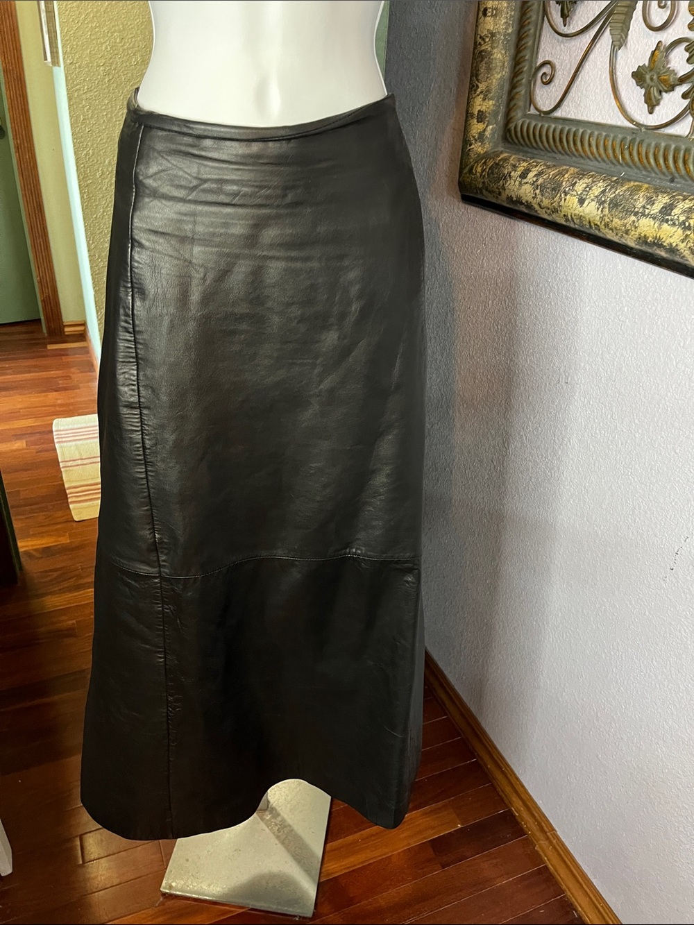 Excelled Classic Black Leather Maxi Skirt Sz 18